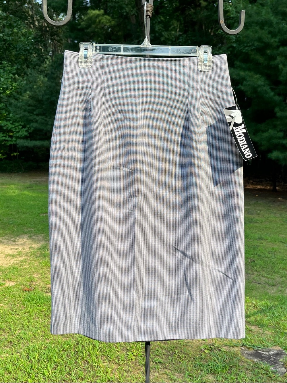 80s Modiano NWT Classic Houndstooth Midi Pencil Skirt Size 12 Secretary Retro